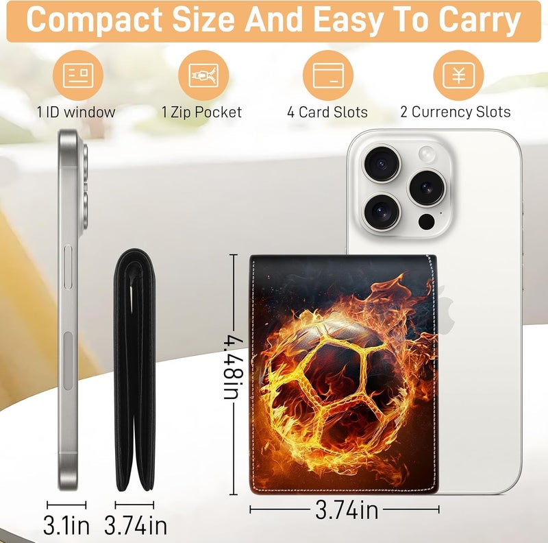 Bebomne Teen Boys Wallet for Kids - Soccer Kids Wallet for Boys Leather Credit Id Card Cash Holder Rfid Blocking Zipper Cool Funny with Coin Pocket Id Window Bifold Sports Design for Teen Birthday Gifts - Image 2